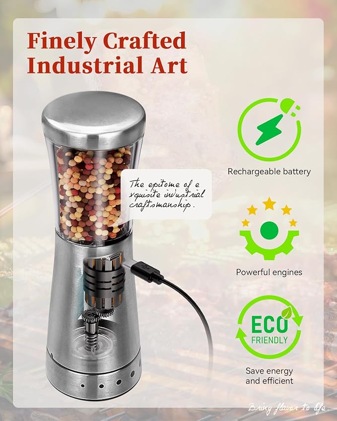 Upgraded Larger Capacity Electric Salt and Pepper Grinder Set + Electric Salt and Pepper Grinder Set