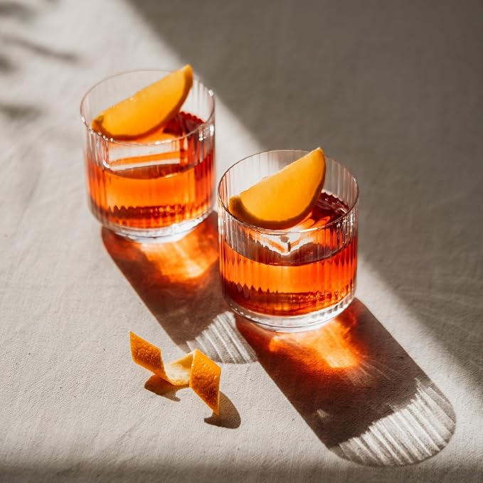 NUDE GLASS NUDE Whiskey Glasses Set of 4 SOF – 9.25 oz Lead-Free Crystal Old Fashioned Glass Big-Top