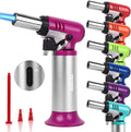 TBTeek Butane Torch with Fuel Gauge T907, One-hand Operation Kitchen Torch Lighter with Adjustable Flame for BBQ, Baking, Brulee Creme, Crafts and Soldering(Butane Gas Not Included), Pink