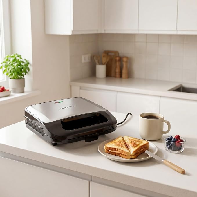 KEINVE 3-in-1 Sandwich Maker, Waffle Maker and Panini Press Grill, 800W Electric Breakfast Machine with 3 Detachable Non-Stick Plates, LED Indicator Lights, Cool Touch Handle with Latch, Black