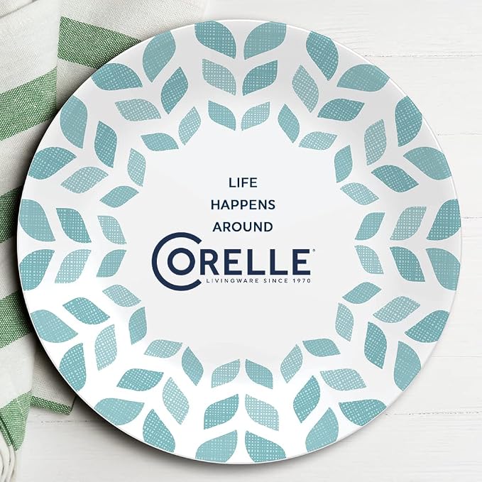 Corelle Global Collection Vitrelle 6-Piece Dinner Lunch Set, Triple Layer Recycled Glass, Lightweight Eco-Friendly Round 8-1/2-Inch Plates Set, Northern Pines