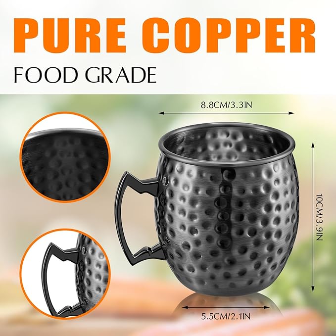 Tessco 12 Pcs Moscow Mule Mugs 16 oz Copper Mugs Kit 304 Hammered Copper Plated Stainless Steel Mule Cups for Cold Drinks Coffee Beer Wine Chilled Drink(Trendy Style,Black)