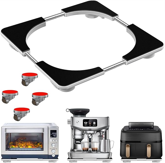 Adjustable Appliance Sliding Tray - Expandable 11" x 11"- 20" x 20" Slider Tray for Kitchen Appliances - 360° Countertop Rolling Tray with Locking Brakes for Coffee Makers