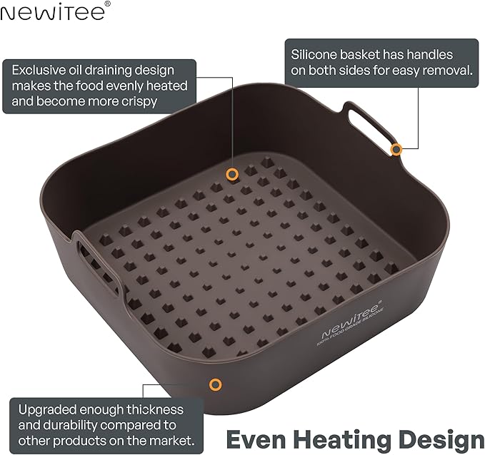 NEWITEE Air Fryer Silicone Liners 5 Qt For Ninja AF141/AF181/COSORI, 2 Pack BPA Free Platinum Air Fryer Basket Liners, Square Ninja Reusable Silicone Liner Accessories Replacement for Parchment