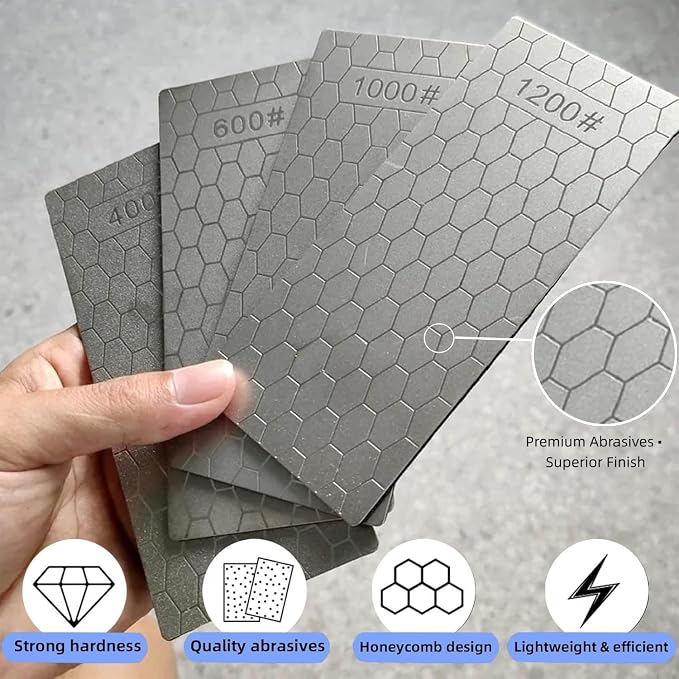 6 PCS Diamond Sharpening Plate with Honeycomb Surface Plate for Scissors Knives Outdoor Tools From Coarse to Extra Fine 400/600/800/1000/1200/2000 Grit