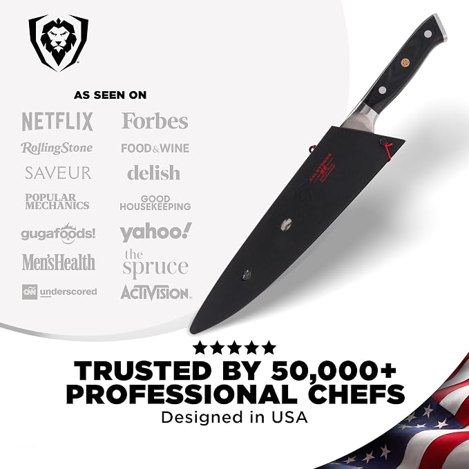 Dalstrong Chef Knife - 10.25 inch Blade - Shogun Series ELITE - Damascus - Japanese AUS-10V Super Steel - G10 Black Handle - Razor Sharp Kitchen Knife - Hammered Finish - Chef's Knife - Sheath