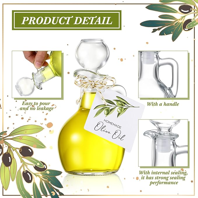 Vesici 20 Set Olive Oil Glass Bottle with Stopper Mini Oil Cruet Dispenser with Label Vinegar Bottle with Spout for Kitchen Salad Dressing Syrup Container for Wedding Baby Shower Party Favors(3.5 Oz)