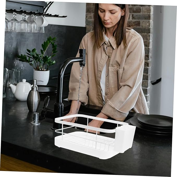 OUNONA Kitchen Tableware Drainer Rack Dish Drying Racks for Kitchen Counter Dish Bowl Drain Easy Installation White