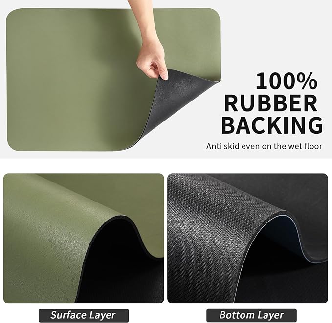 HotLive Dish Drying Mat for Kitchen Counter, Heat Resistant Drainer Mats with Non-slip Rubber Backed, Hide Stain Kitchen Super Absorbent Draining Mat, Easy to Clean Dish Rack Pad, Green 18"x32"