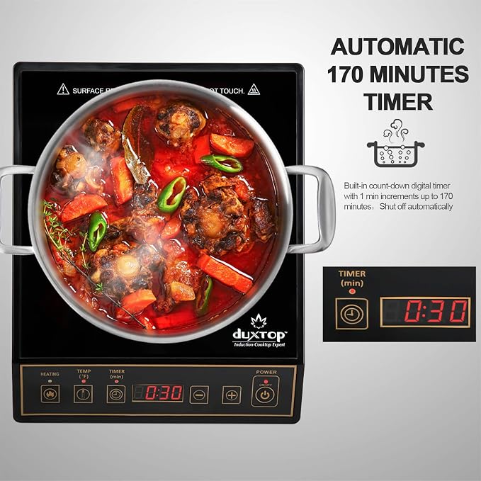 Duxtop 1800W Portable Induction Cooktop Countertop Burner, Gold 9120MC/BT-M20B