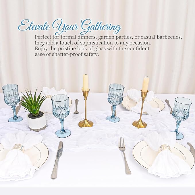 24 Pack Dusty Blue Plastic Wine Glasses, Vintage Plastic Goblets for Parties, Drinking Glasses Unbreakable Glassware Crystal Water Goblets Reusable Drinkware for Wedding Reception Grand Event Party