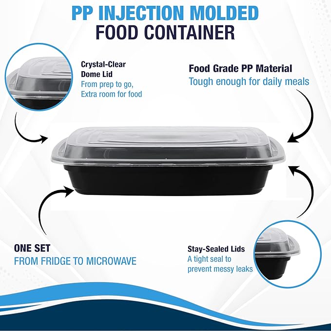 Ruthy's Outlet Meal Prep Containers W/Lids -Square Food Storage – BPA-Free| Stackable | Microwave | Freezer & Dishwasher Safe | Reusable Lunch Bento Box Portion Control & Planning (15 Pack, 32 oz)