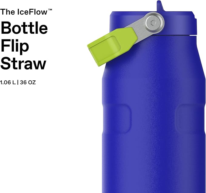 Stanley Flip Straw 2.0 Stainless Steel Water Bottle with Straw 1.06L – 15 Hours Cold – 3 Days Ice Cream – Stainless Steel – BPA Free – Leak Proof – Dishwasher Safe – Cobalt Chartreuse