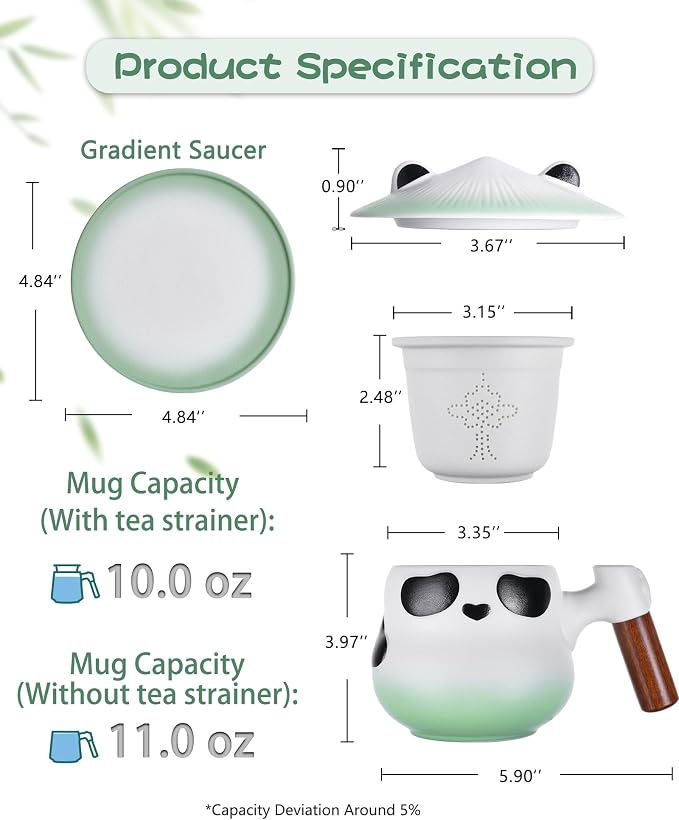 ZENS Tea Cup with Infuser and Lid for Loose Leaf Tea Steeper, 11 oz Cute Panda Tea Mug with Strainer and Coaster for Daughter, Collector's Mug Gifts