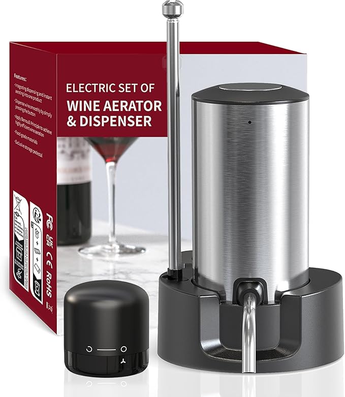 Electric Wine Aerator Pourer Decanter Type C Rechargeable Automatic Wine Dispenser with Retractable Tube Stand Base for One-Touch Instant Oxidation for Wine Lovers
