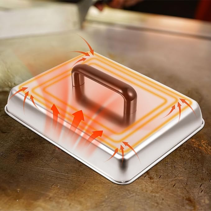 14 Inch Rectangular Melting Dome & Grill Press Kit for Blackstone Accessories, Stainless Steel Cheese Basting Cover and Cast Iron Bacon Burger Press for Flat Top Griddle Grill