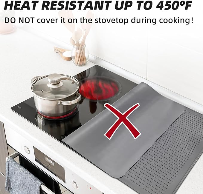 LOPNUR Thick Electric Stove Cover for Stove Top, 29.9"x20.9" Silicone Stove Mat for Glass Top Stove Cover, Heat Resistant Induction Cooktop Protector, Non-Slip Kitchen Glass Cooktop Protector, Grey