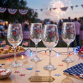 SiliFine 4 Pcs 4th of July Party Stemmed Wine Glasses Hand Painted USA Star Drinking Cup Wine Glasses Gifts for Independence Day Patriotic Theme Holiday Supplies
