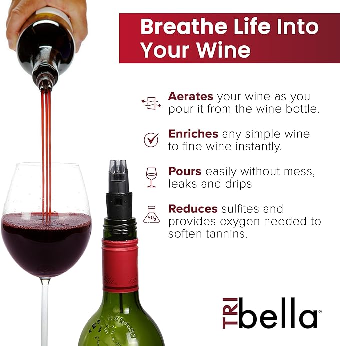 Mothers Day Gift, Air Speed Wine Aerator Modest Design Multi-Stream Drip Free Wine Aeration 3 Acrylic Spouts, Handmade Kitchen Essential Easy To Use, No-Drip in Protective Gift Case