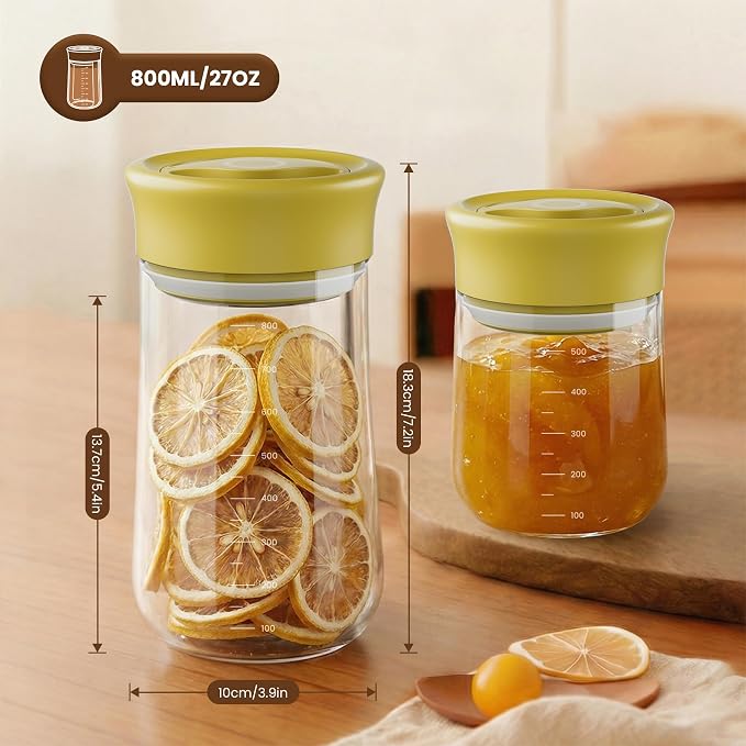 OURCABECUE Wide Mouth Mason Jar 27 oz, 2026 Upgrade 90° Rotating Lid Glass Storage Jar, Food Grade Overnight Oats & Yogurt Jar, Dry Snacks Candies jar