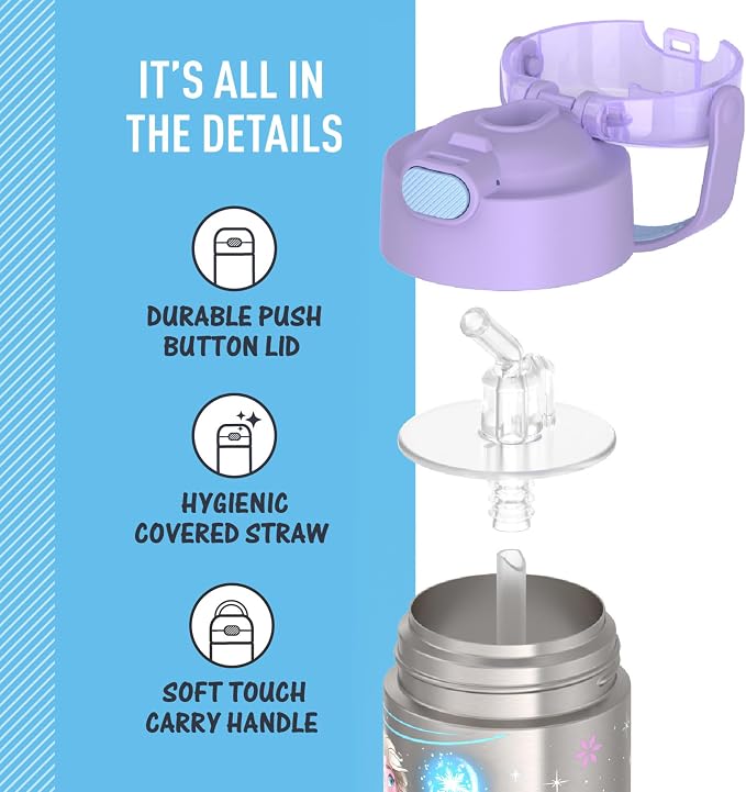 THERMOS FUNTAINER Water Bottle with Straw - 12 Ounce - Kids Stainless Steel Vacuum Insulated Water Bottle with Lid, Frozen 2