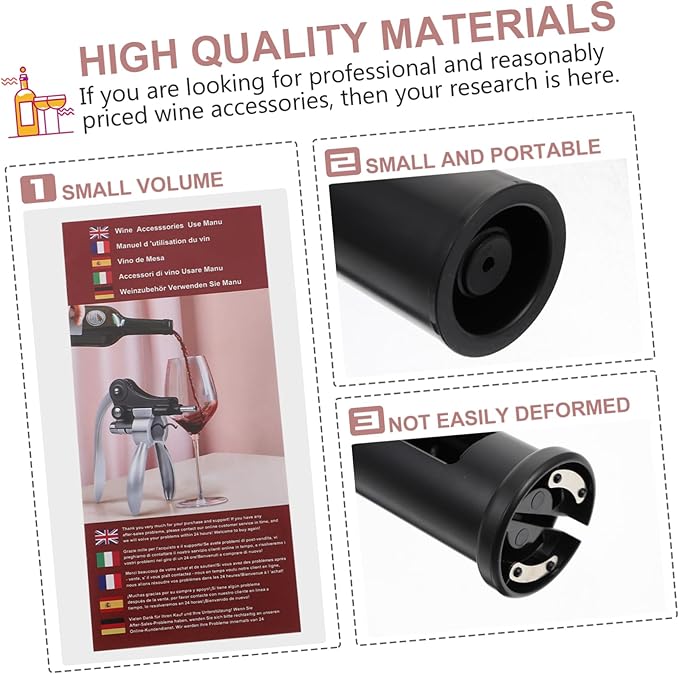 6pcs Wine Accessory Set Black Wine Opener Vacuum Stoppers and Decanter for Freshness and Elegance and Parties