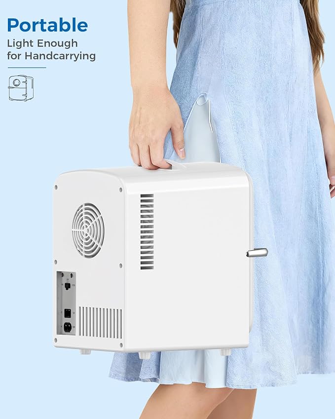 Electactic Mini Fridge for Skincare, 4L/6 Cans Portable Compact Cosmetic Fridge, Desktop Fridge with AC/DC Adapters, Observation Window, Small Cooler and Warmer for Beverage, Makeup, Bedroom, White