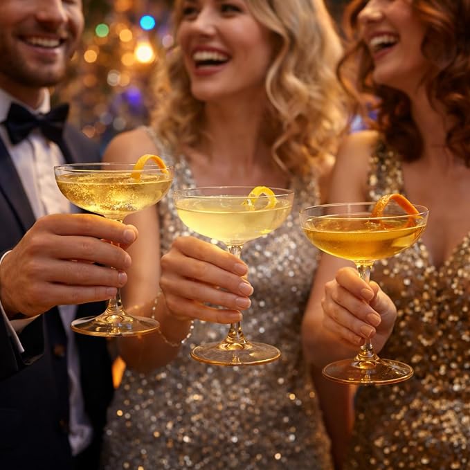 LemonRoad 12 Pcs Plastic Coupe Glasses 9 oz Disposable Martini Glasses for Cocktails, Champagne, Desserts and Espresso, Drinkware Set for Weddings, Birthday Parties, Home Bars (Gold)