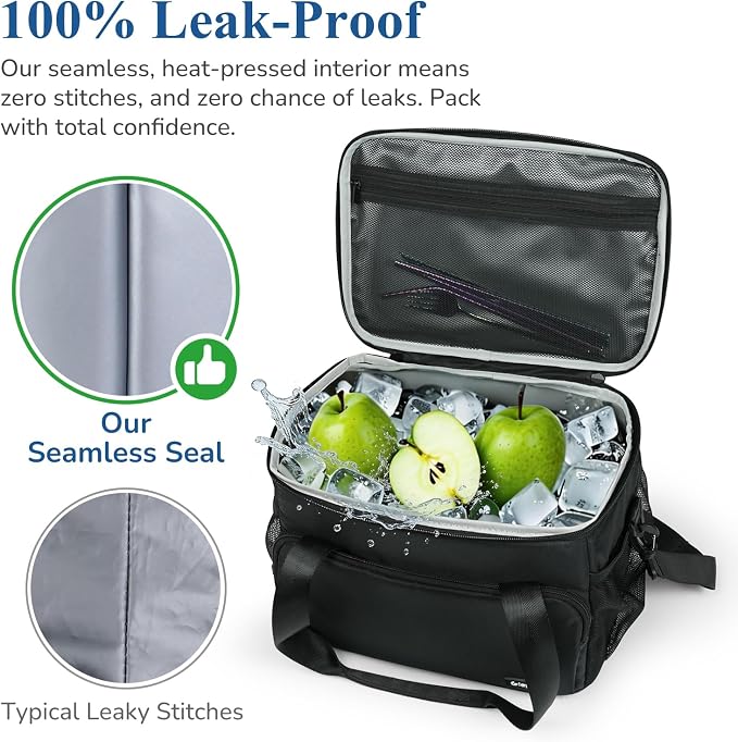 Gloppie Flight Crew Lunch Bag with Luggage Trolley Sleeve - Professional Insulated Cooler Bag for Flight Attendants & Pilots, Leakproof Lunch Box with Reinforced Structure for Travel & Work, Black XL