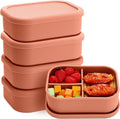 Honeydak 4 Pcs Silicone Bento Box for Adults, 3 Compartment Lunchable Food Container for Women Men, Leak Proof Microwave Dishwasher Freezer Safe (Orange)