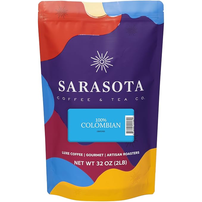 2 lb Ground Coffee, Colombia 100% Colombian Excelso, Medium Roast, Low Acid Coffee Grounds, Specialty Grade, Mold Free, 32 oz