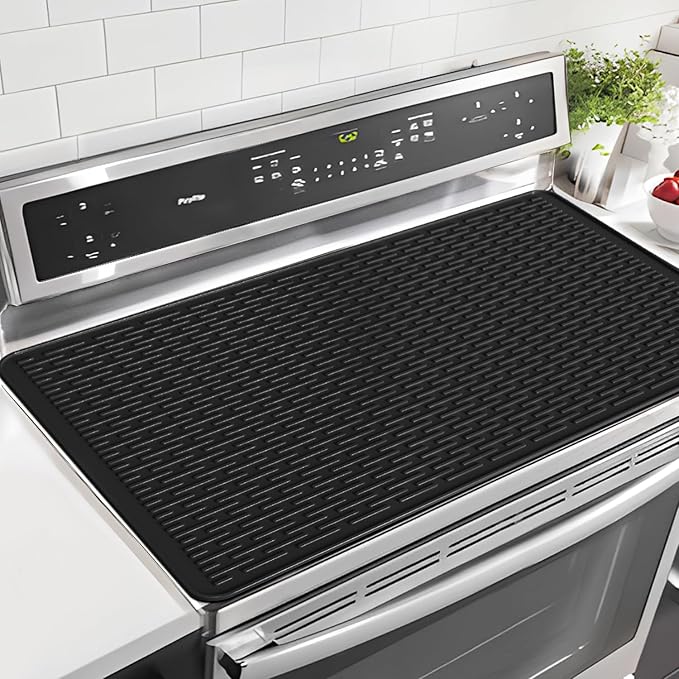 LOPNUR Thick Electric Stove Cover for Stove Top, 36"x20.5" Silicone Stove Mat for Glass Top Stove Cover, Heat Resistant Induction Cooktop Protector, Non-Slip Kitchen Glass Cooktop Protector, Black