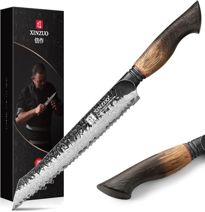 XINZUO Bread Knife For Homemade，Serrated Bread Knife 8.5 Inch Damascus Steel Sharp Slicer Less Crumbs For Bagels, Sourdough, And Soft Produce With Wood Handle