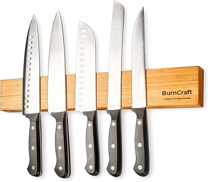 Magnetic Knife Strip, 16 Inch Bamboo Magnetic Knife Holder for Wall, Solid Wood Kitchen Knife Storage Rack, Strong Magnetic Knife Bar, Kitchen Utensil Holder with Powerful Magnet