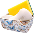 2 Compartments Ceramic Sponge Holder for Kitchen Sink, Cute Floral Pattern Countertop Dish Sponges Holder Soap Sink Organizer Caddy Farmhouse Home Kitchen Decor Butterfly