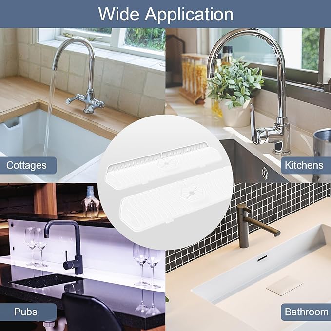 Faucet Guard - 90 Foldable Draining Mat for Kitchen Sink with 2 Drain Ports, White, 17.7"*5.66"