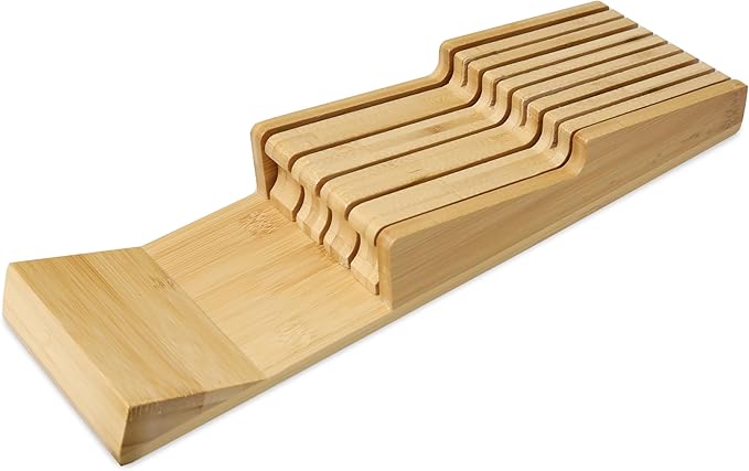 RoyalHouse Bamboo In-Drawer Knife Block,Knife Block without Knives, Fit for 9 Knives, Perfect for Home and Chefs, Premium Knife Holder, Gifts, Housewarming