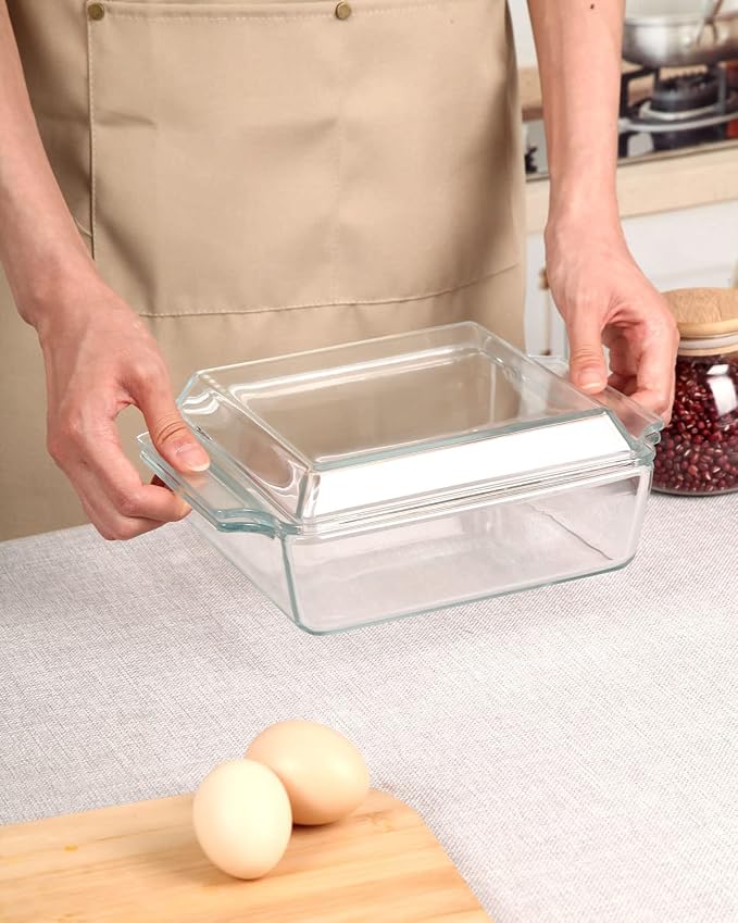 NUTRIUPS 8x8 Square Baking Dish with Glass Cover and Lid