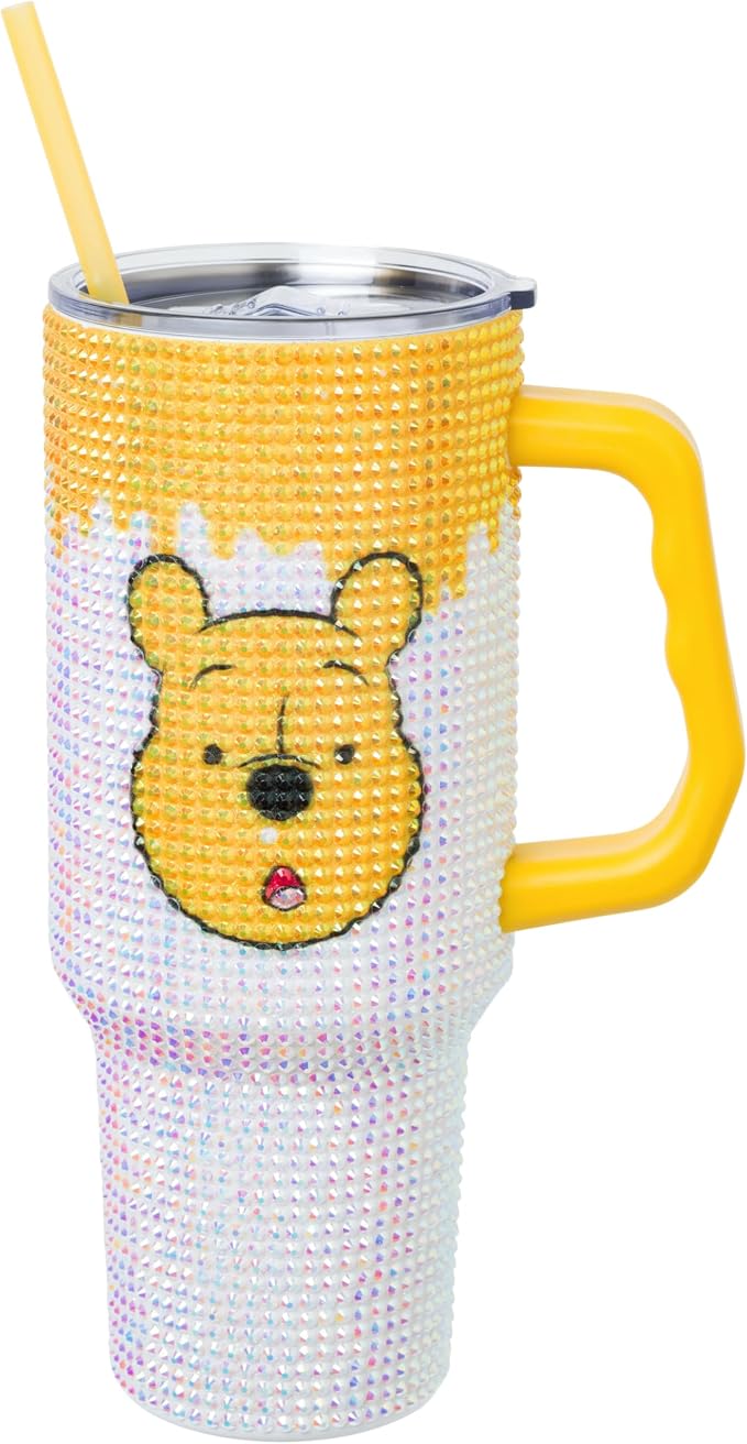 Silver Buffalo Disney Winnie the Pooh Stainless Steel Rhinestone Tumbler, 40 Ounces