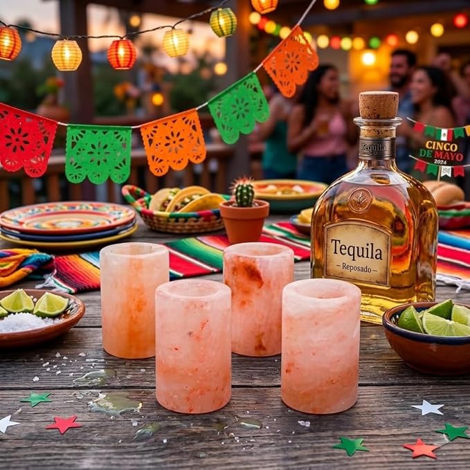 Deco Himalayan Salt Shot Glasses (12 Pack) - Hand-Carved 3" All-Natural Pink Salt Tequila Shooters Set - Mess-free way to add salty flavor to any shot - Great for Cinco De Mayo Parties & Home Bars
