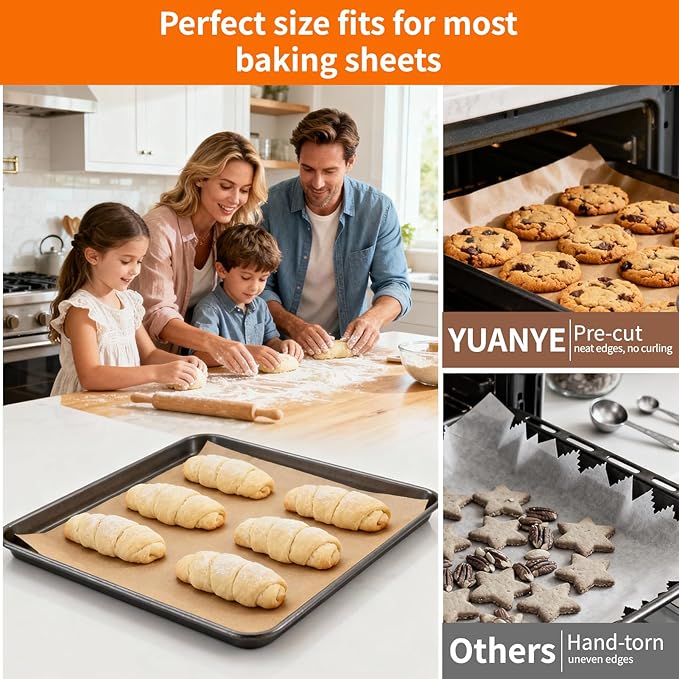 YUANYE 400PCS Parchment Paper Baking Sheets, 12"x16" Unbleached Precut Half Parchment Paper for Baking, Non-Stick Baking Paper for Baking, Grillin, Steaming Bread Cookies, Oven, Air Fryer, Microwave