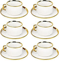 ALIMOTA 3oz White Gold Ceramic Coffee Mug Set of 6, Latte Mugs with Saucers, White Latte Cups and Espresso Mug for Specialty Coffee Drinks, Latte, Cafe Mocha, Tea