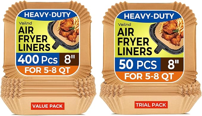 Vailnd Air Fryer Paper Liners, 450pcs Air Fryer Liners Disposable, 8" Square Baking Liner Parchment Paper for 5-8 qt Airfryer Basket