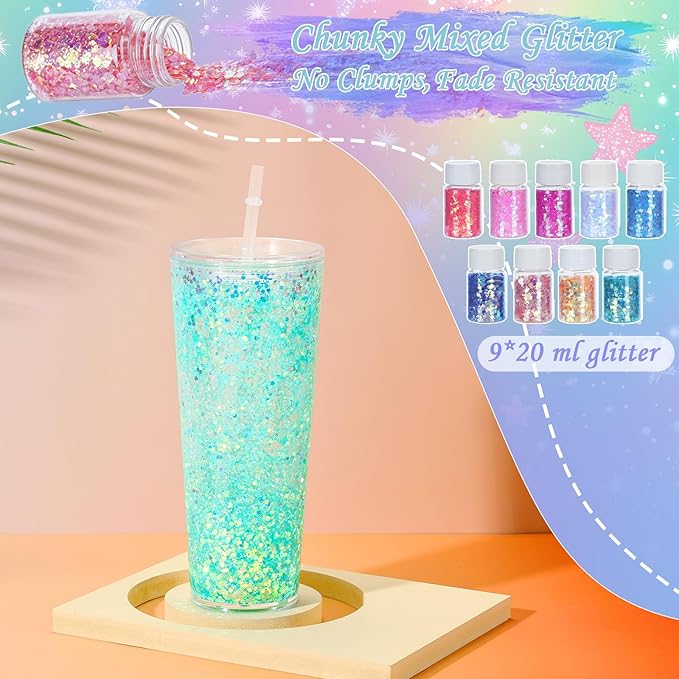 6 Pack 24 Oz Acrylic Snow Globe Tumbler Diy Starter Kit, Double Wall Plastic Pre-Drilled Snowglobe Tumbler Supplies Craft Tool Set