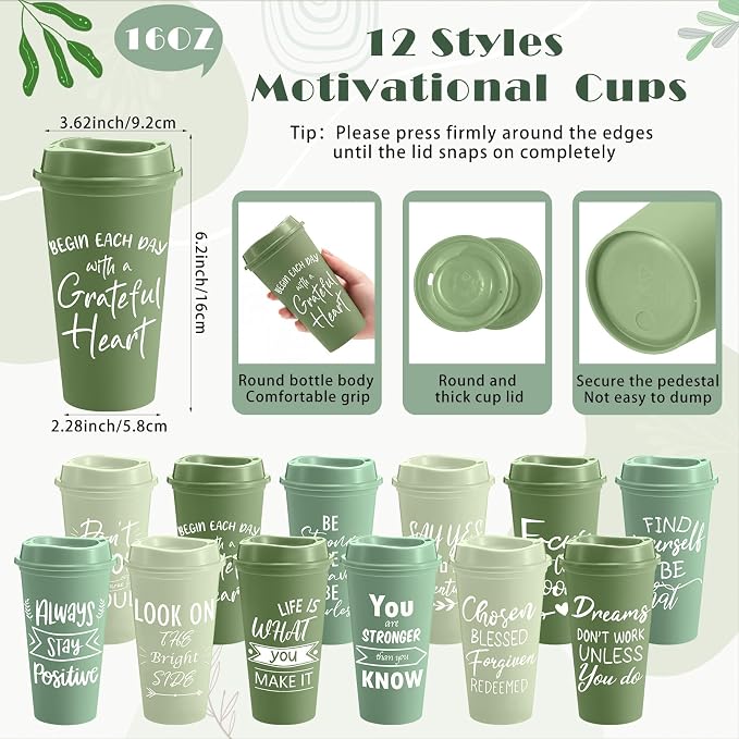 Skylety 12 Sets/48 Pcs Employee Appreciation Gift Baskets Bulk 16oz Inspirational Coffee Cup with Spiral Notebook, Pen & Keychain, Thank You Gifts for Staff, Teacher,Coworker, Team (Gradient Green)