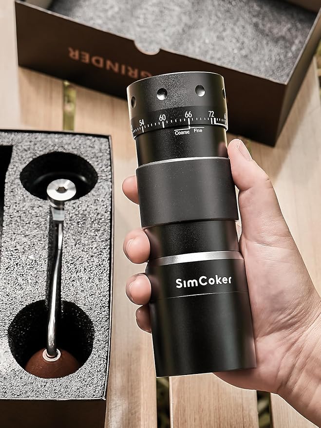 Manual Coffee Grinder with 16μm External Adjustment, Precision Espresso & Pour Over Grinder, CNC Stainless Steel Conical Burr, Drill-Compatible Aluminum Body, Portable Coffee Grinder, Black