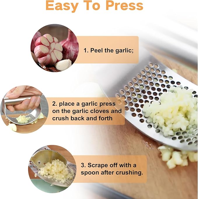 Product Image LANGMINGDE 316 Stainless Steel Meat Tenderizer Tool and Garlic Press Rocker