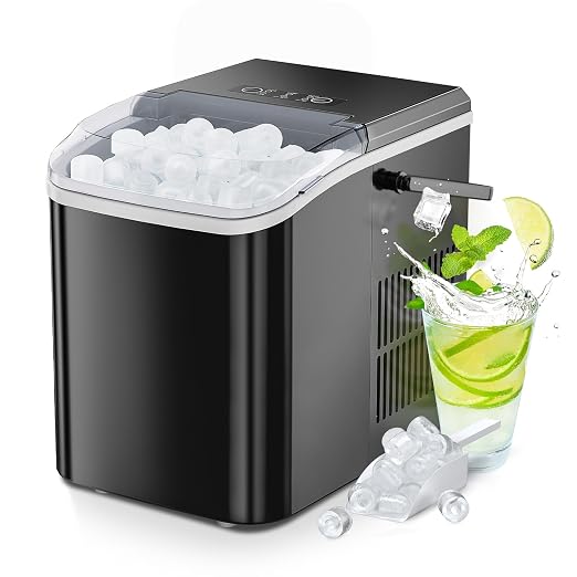 OLIXIS Ice Maker Machine with Handle,26lbs in 24 Hours,9 Cubes in 6 Mins,Auto-Cleaning Portable Ice Maker with Basket and Scoop, Countertop for Home, Kitchen, Camping, RV, Bright Black
