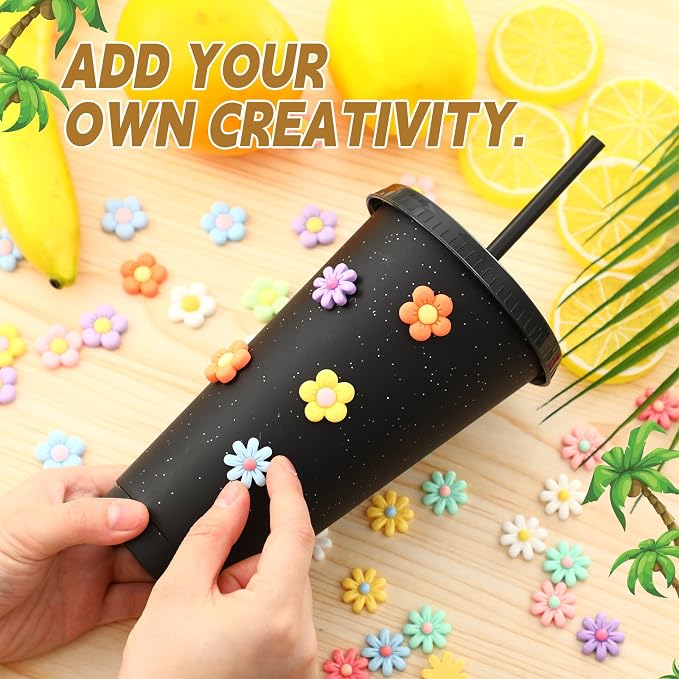 Honeydak 60 Pack Tumbler with Straw and Lid Bulk Cups for Gifts Glitter Plastic Coffee Cups 24-27 oz Reusable Water Bottle Iced Coffee Travel Mug Party Favors for Birthdays Travel (Black)