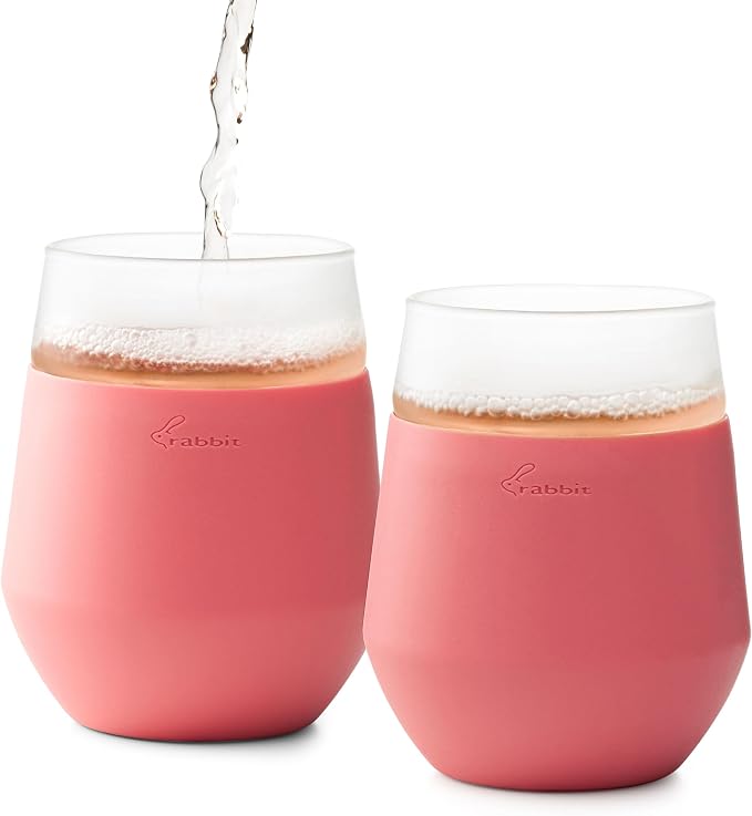 Rabbit Wine Freezable Glasses Chillable Stemless Wine Glasses, Freeze to Keep Wine Cold Longer, No Dilution, Set of 2, Rose
